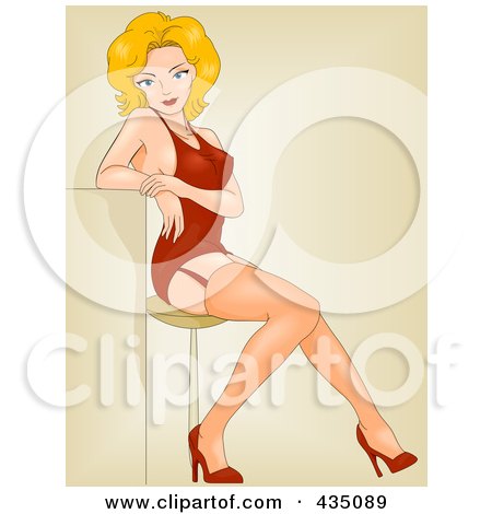 Royalty-Free (RF) Clipart Illustration of a Retro Pinup Woman In Red Lingerie by BNP Design Studio