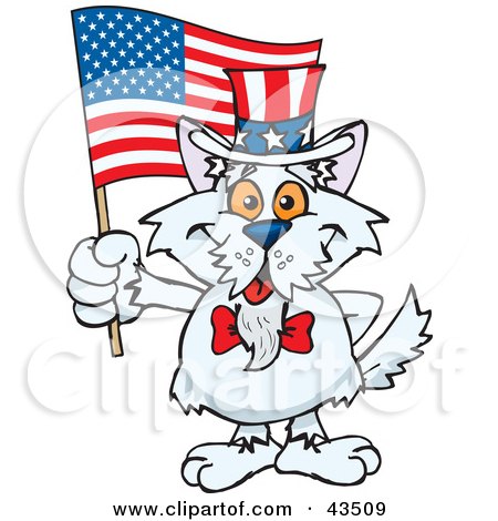 Clipart Illustration of a Patriotic Uncle Sam Terrier Waving An American Flag On Independence Day by Dennis Holmes Designs