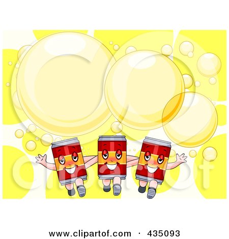 Royalty-Free (RF) Clipart Illustration of a Party Invitation Of Three Canned Beverages With Yellow Bubbles by BNP Design Studio