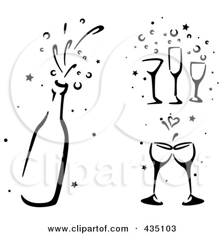 Royalty-Free (RF) Clipart Illustration of a Digital Collage Of Black And White Stenciled Wedding Champagne by BNP Design Studio
