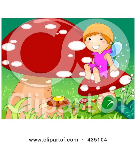 Royalty-Free (RF) Clipart Illustration of a Fairy Girl Sitting With Mushrooms by BNP Design Studio