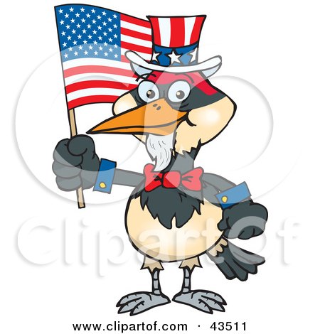 Clipart Illustration of a Patriotic Uncle Sam Woodpecker Waving An American Flag On Independence Day by Dennis Holmes Designs