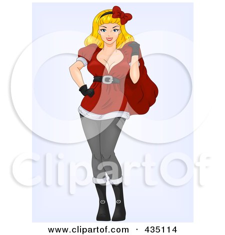 Royalty-Free (RF) Clipart Illustration of a Pretty Christmas Woman In A Santa Suit by BNP Design Studio