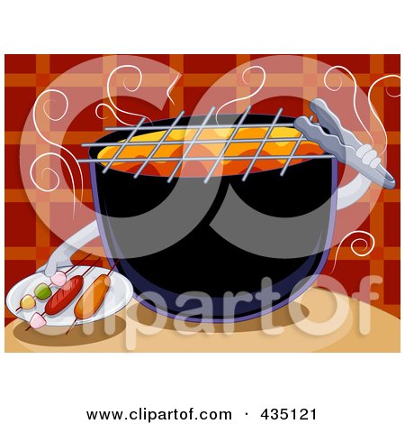 Royalty-Free (RF) Clipart Illustration of a Barbecue Serving Kebabs by BNP Design Studio