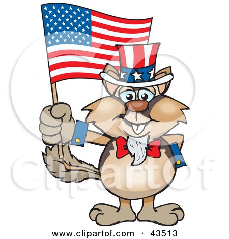 Clipart Illustration of a Patriotic Uncle Sam Chipmunk Waving An American Flag On Independence Day by Dennis Holmes Designs