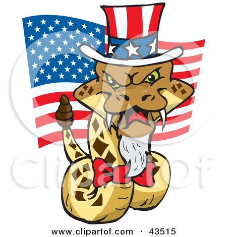 Clipart Illustration of a Patriotic Uncle Sam Rattlesnake With An American Flag On Independence Day by Dennis Holmes Designs