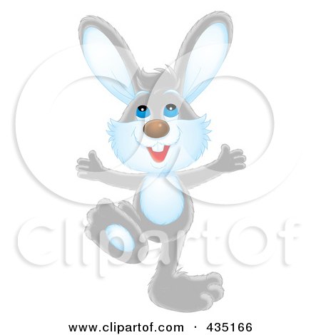 Royalty-Free (RF) Clipart Illustration of a Happy Gray Rabbit by Alex Bannykh