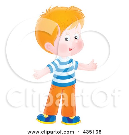 Royalty-Free (RF) Clipart Illustration of a Happy Red Haired Boy In A Striped Shirt by Alex Bannykh