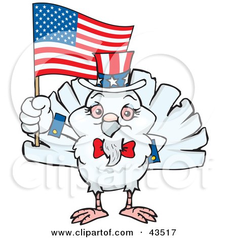 Clipart Illustration of a Patriotic Uncle Sam Dove Waving An American Flag On Independence Day by Dennis Holmes Designs