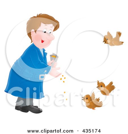 Royalty-Free (RF) Clipart Illustration of an Airbrushed Man Feeding Birds by Alex Bannykh