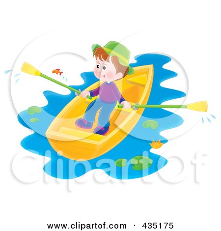Royalty-Free (RF) Clipart Illustration of an Airbrushed Boy Rowing A Boat by Alex Bannykh