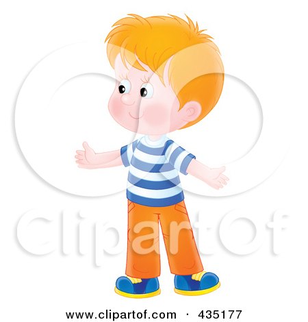 Royalty-Free (RF) Clipart Illustration of a Red Haired Boy In A Striped Shirt by Alex Bannykh