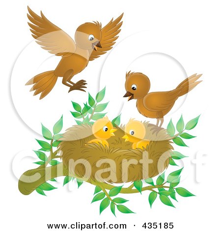 Royalty-Free (RF) Clipart Illustration of Birds Tending To Their Young by Alex Bannykh