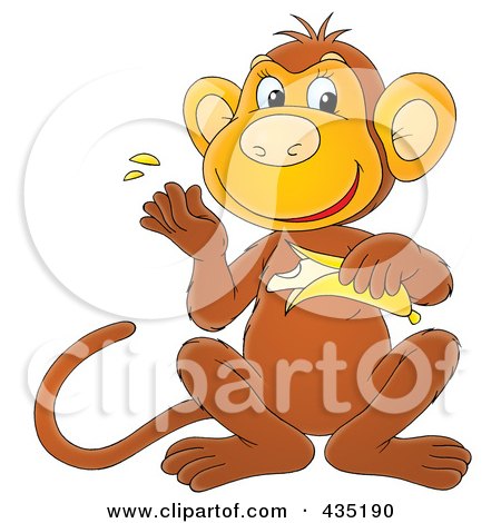 Royalty-Free (RF) Clipart Illustration of a Cartoon Monkey Peeling A Banana by Alex Bannykh
