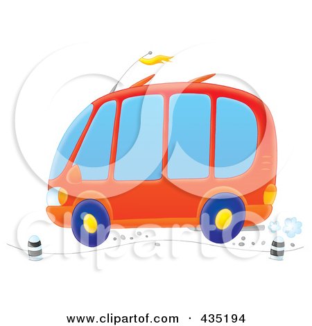 Royalty-Free (RF) Clipart Illustration of an Orange Van Driving On A Road by Alex Bannykh