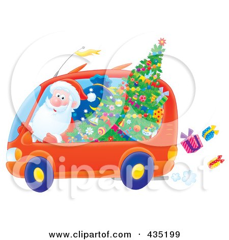 Royalty-Free (RF) Clipart Illustration of Santa Driving A Minivan by Alex Bannykh