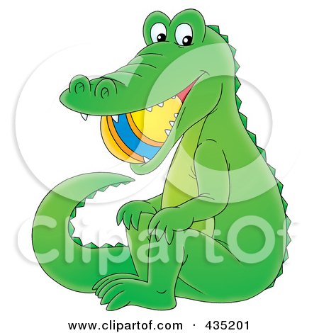 Royalty-Free (RF) Clipart Illustration of a Cartoon Alligator With A Ball In His Mouth by Alex Bannykh