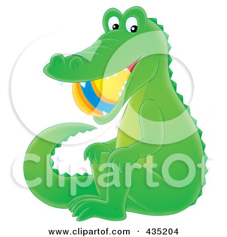 Royalty-Free (RF) Clipart Illustration of an Alligator With A Ball In His Mouth by Alex Bannykh