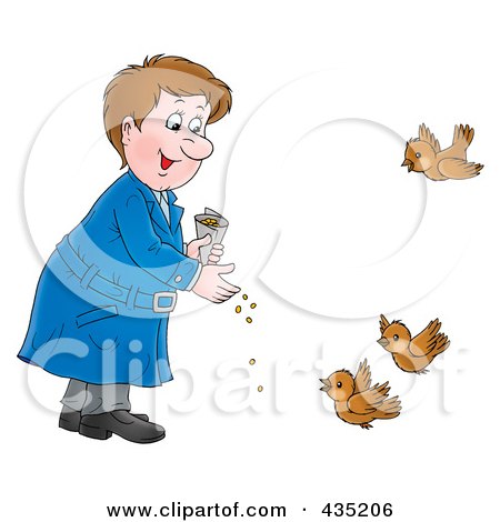 Royalty-Free (RF) Clipart Illustration of a Man Feeding Birds by Alex Bannykh