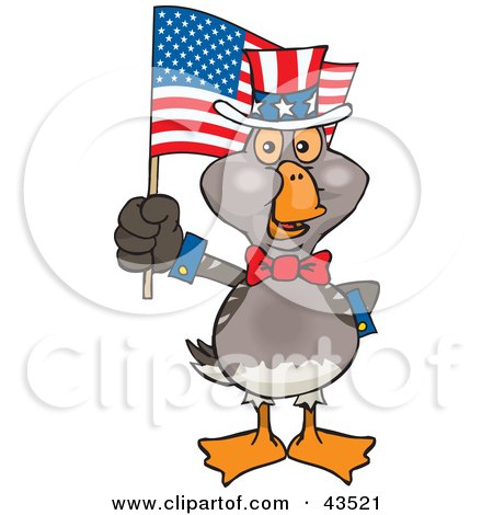 Clipart Illustration of a Patriotic Uncle Sam Goose Waving An American Flag On Independence Day by Dennis Holmes Designs