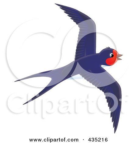 Royalty-Free (RF) Clipart Illustration of a Blue Swallow Flying by Alex Bannykh