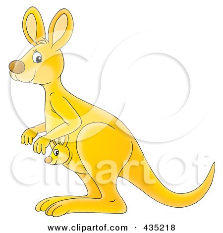 Royalty-Free (RF) Clipart Illustration of a Cartoon Yellow Kangaroo With A Baby by Alex Bannykh