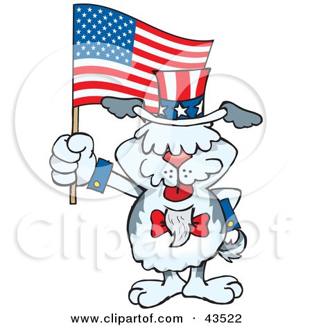 Clipart Illustration of a Patriotic Uncle Sam Sheepdog Waving An American Flag On Independence Day by Dennis Holmes Designs