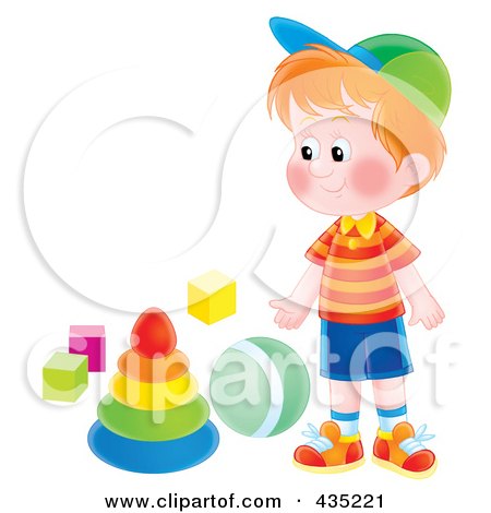 Royalty-Free (RF) Clipart Illustration of a Red Haired Boy With Toys by Alex Bannykh
