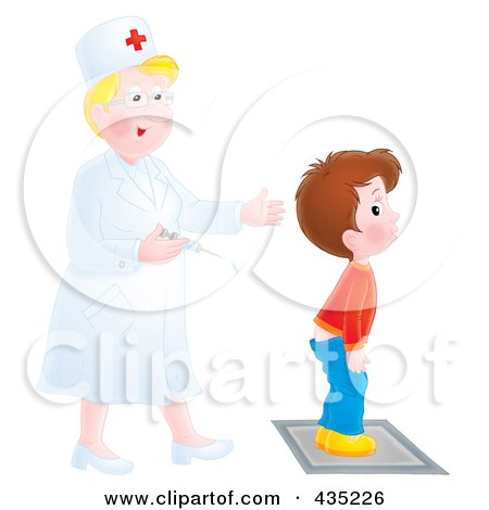 Royalty-Free (RF) Clipart Illustration of a Boy Waiting For A Nurse To Give Him A Shot On The Butt by Alex Bannykh
