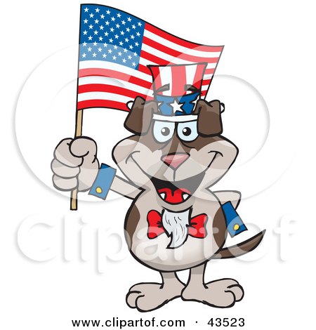 Clipart Illustration of a Patriotic Uncle Sam Doggy Waving An American Flag On Independence Day by Dennis Holmes Designs
