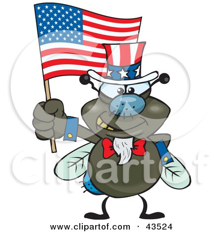 Clipart Illustration of a Patriotic Uncle Sam Fly Waving An American Flag On Independence Day by Dennis Holmes Designs