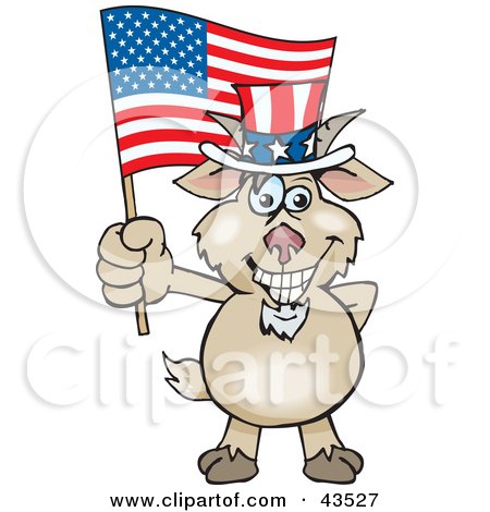 Clipart Illustration of a Patriotic Uncle Sam Goat Waving An American Flag On Independence Day by Dennis Holmes Designs