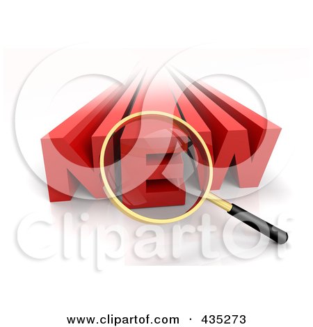 Royalty-Free (RF) Clipart Illustration of a 3d Magnifying Glass Over The Red Word NEW by Tonis Pan