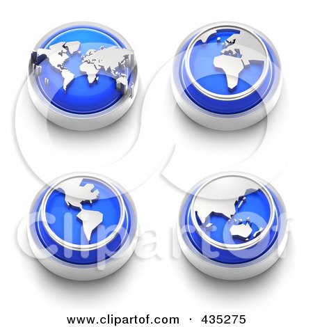 Royalty-Free (RF) Clipart Illustration of a Digital Collage Of 3d Blue Continent Buttons by Tonis Pan