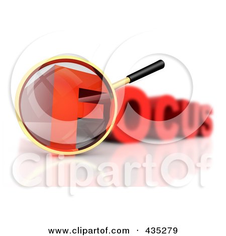 Royalty-Free (RF) Clipart Illustration of a 3d Magnifying Glass Over The Red Word FOCUS by Tonis Pan
