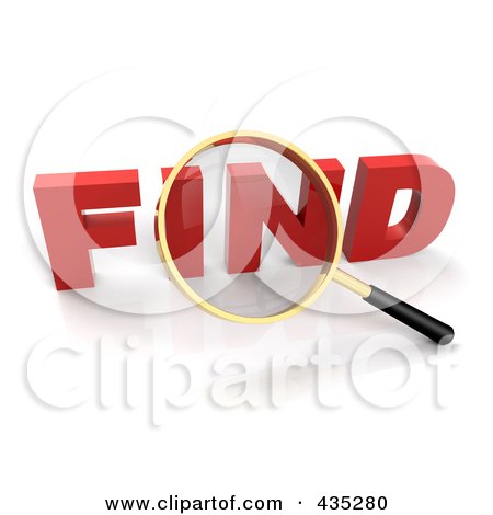Royalty-Free (RF) Clipart Illustration of a 3d Magnifying Glass Over The Red Word FIND by Tonis Pan