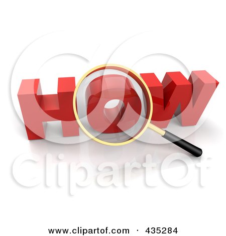 Royalty-Free (RF) Clipart Illustration of a 3d Magnifying Glass Over The Red Word HOW by Tonis Pan