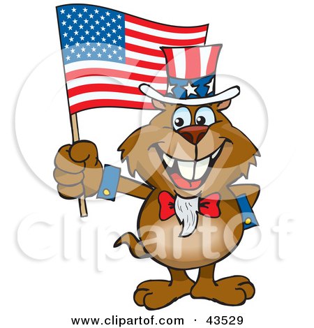 Clipart Illustration of a Patriotic Uncle Sam Gopher Waving An American Flag On Independence Day by Dennis Holmes Designs