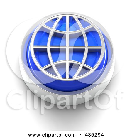 Royalty-Free (RF) Clipart Illustration of a 3d Blue Wire Globe Button by Tonis Pan