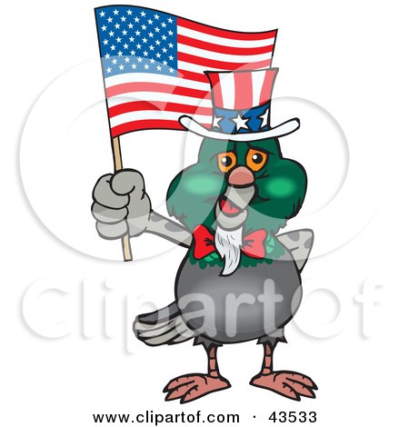 Clipart Illustration of a Patriotic Uncle Sam Pigeon Waving An American Flag On Independence Day by Dennis Holmes Designs