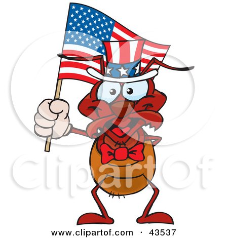 Clipart Illustration of a Patriotic Uncle Sam Ant Waving An American Flag On Independence Day by Dennis Holmes Designs