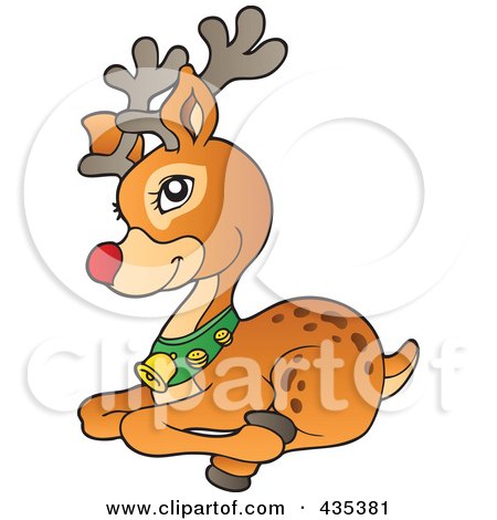 Royalty-Free (RF) Clipart Illustration of Rudolph The Red Nose Reindeer Laying Down by visekart