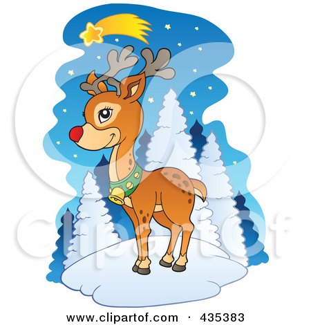 Royalty-Free (RF) Clipart Illustration of Rudolph The Red Nose Reindeer Under A Shooting Star by visekart