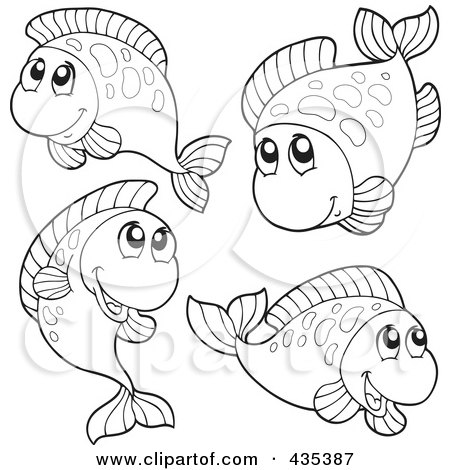 Royalty-Free (RF) Clipart Illustration of a Digital Collage Of Outlined Freshwater Fish by visekart