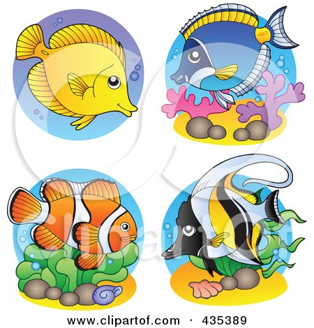 Royalty-Free (RF) Clipart Illustration of a Digital Collage Of Marine Fish by visekart