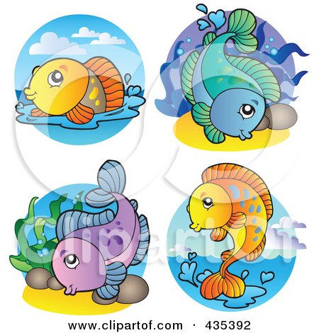 Royalty-Free (RF) Clipart Illustration of a Digital Collage Of Freshwater Fish - 2 by visekart
