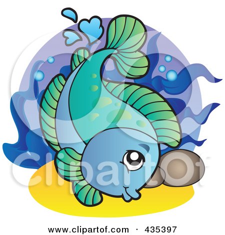 Royalty-Free (RF) Clipart Illustration of a Logo Of A Blue An Green Freshwater Fish by visekart