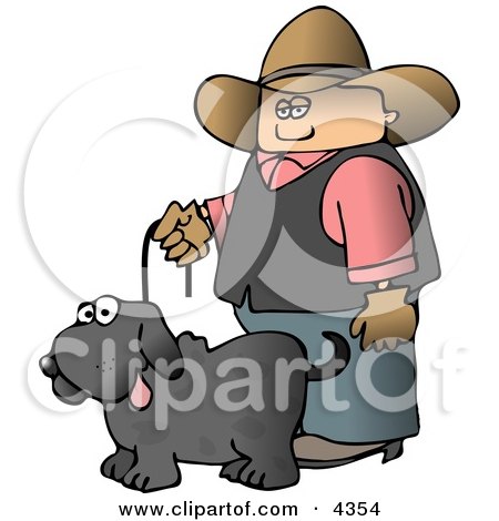 Cowboy Walking Pet Dog On a Leash Clipart by djart