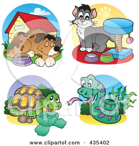 Royalty-Free (RF) Clipart Illustration of a Digital Collage Of Dog, Cat, Tortoise And Snake Logos by visekart