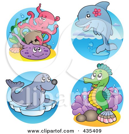 Royalty-Free (RF) Clipart Illustration of a Digital Collage Of Sea Creatures - 3 by visekart